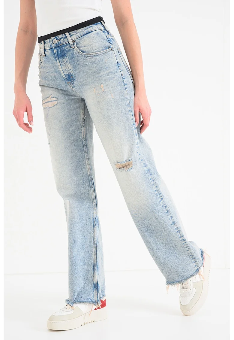 Blugi relaxed fit drepti Mia, Albastru deschis melange