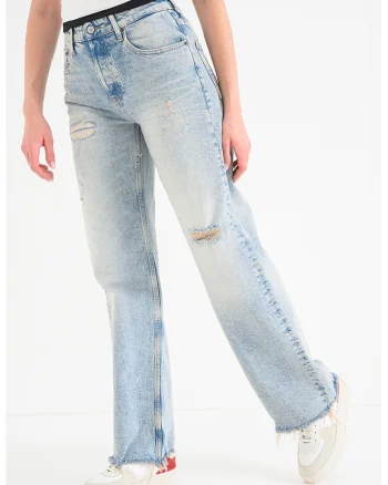 Blugi relaxed fit drepti Mia, Albastru deschis melange