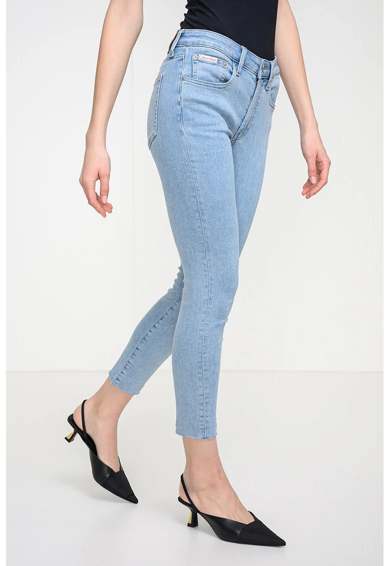Blugi crop skinny cu talie inalta, Albastru deschis
