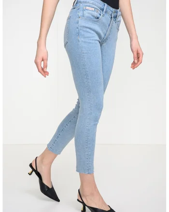 Blugi crop skinny cu talie inalta, Albastru deschis