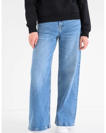 Blugi relaxed fit cu talie joasa, Albastru deschis melange