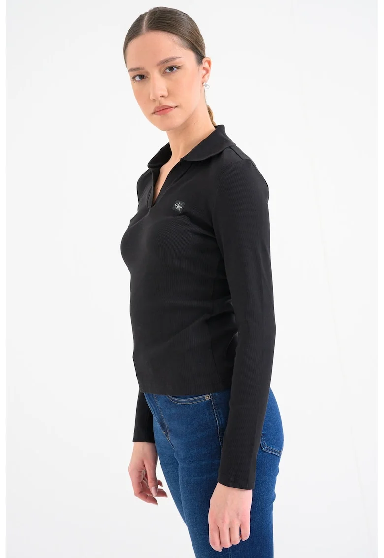 Bluza slim fit striata, Negru