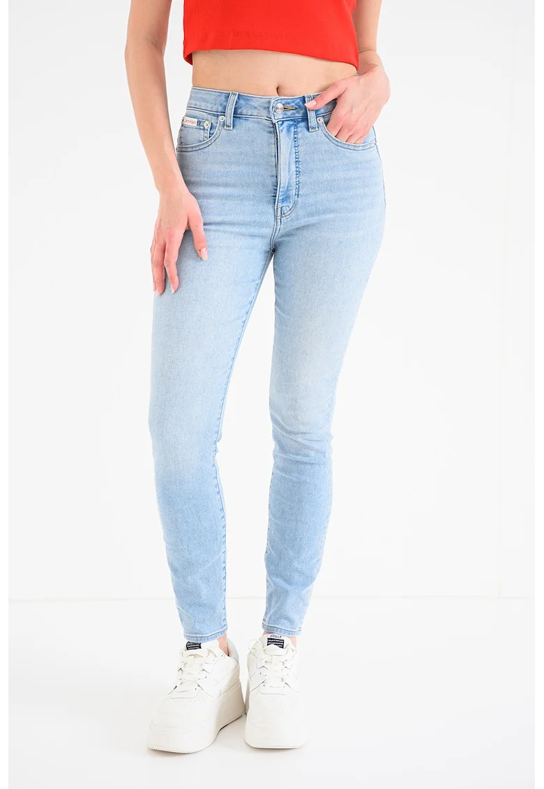 Blugi skinny cu talie inalta, Albastru deschis