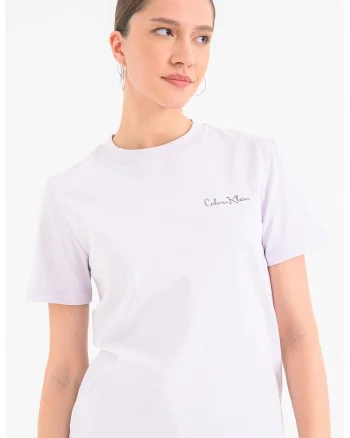 Tricou de bumbac cu decolteu la baza gatului, Lila