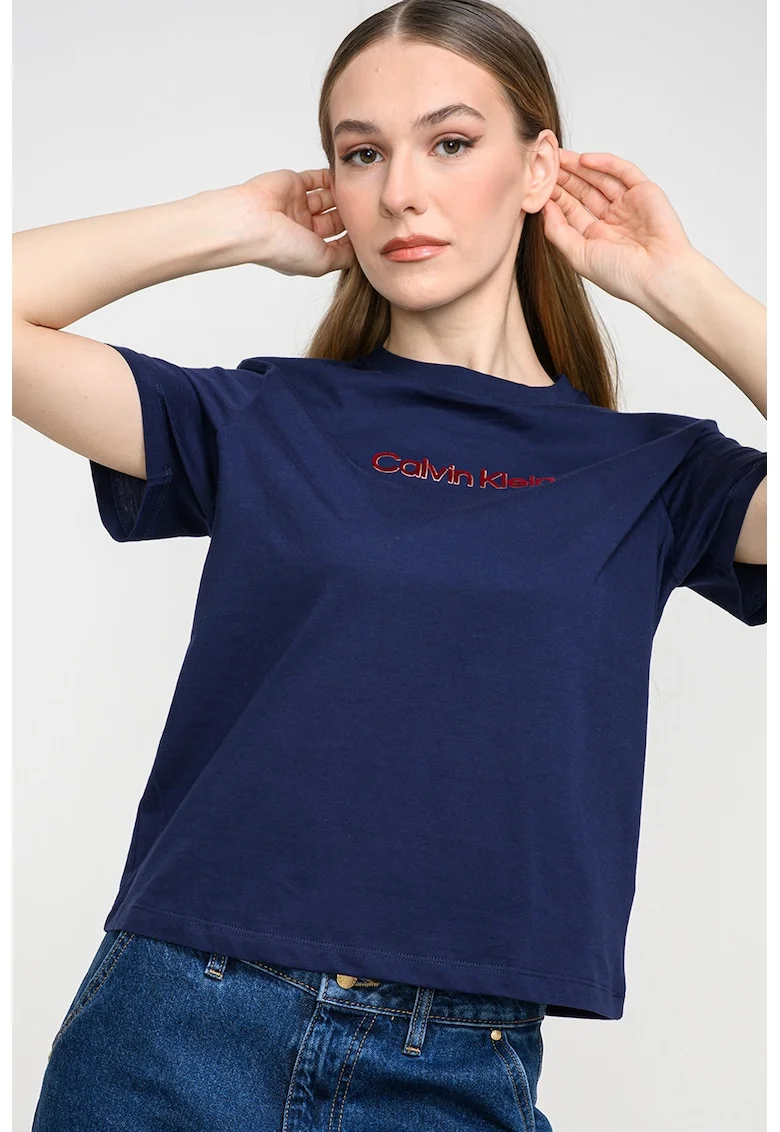 Tricou de bumbac cu imprimeu, Albastru indigo