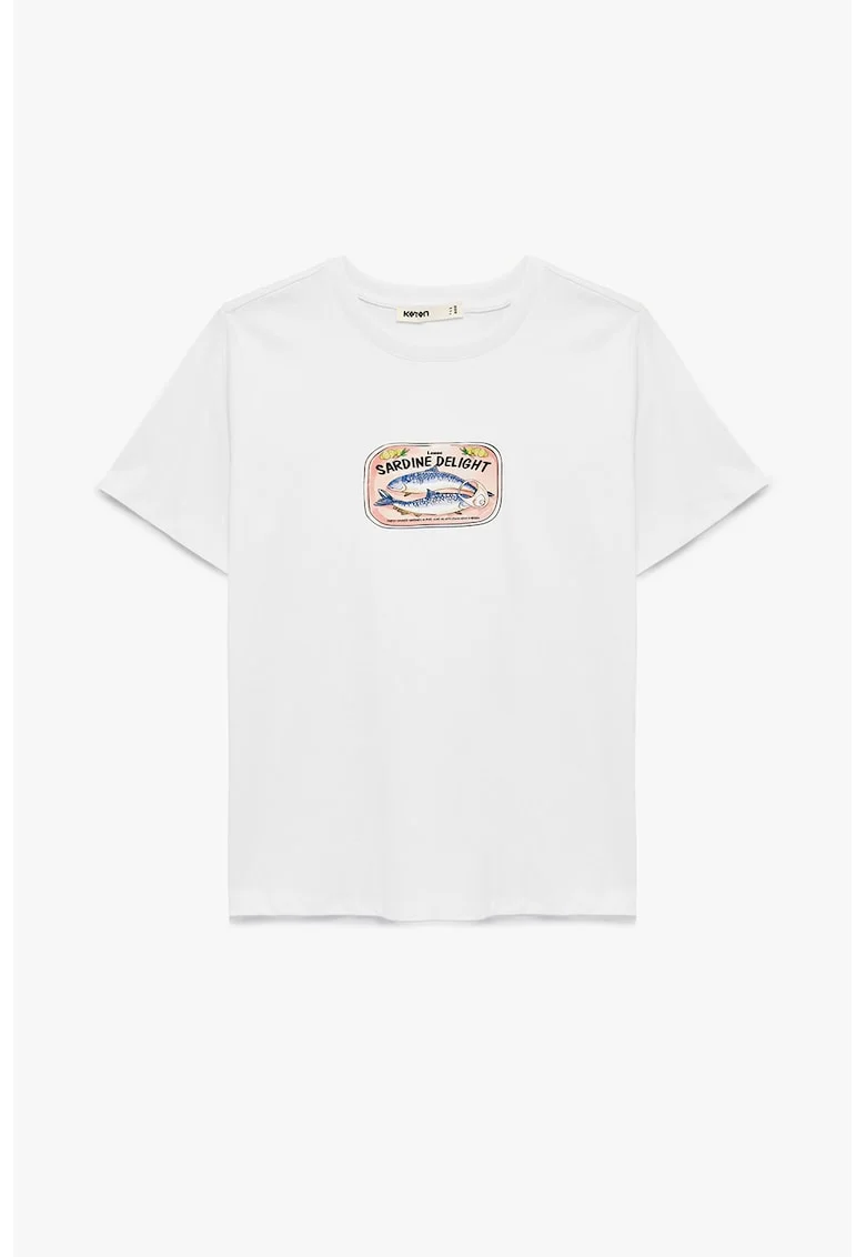 Tricou de bumbac cu model grafic, Alb optic