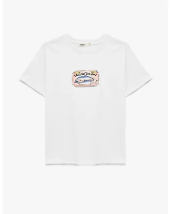 Tricou de bumbac cu model grafic, Alb optic