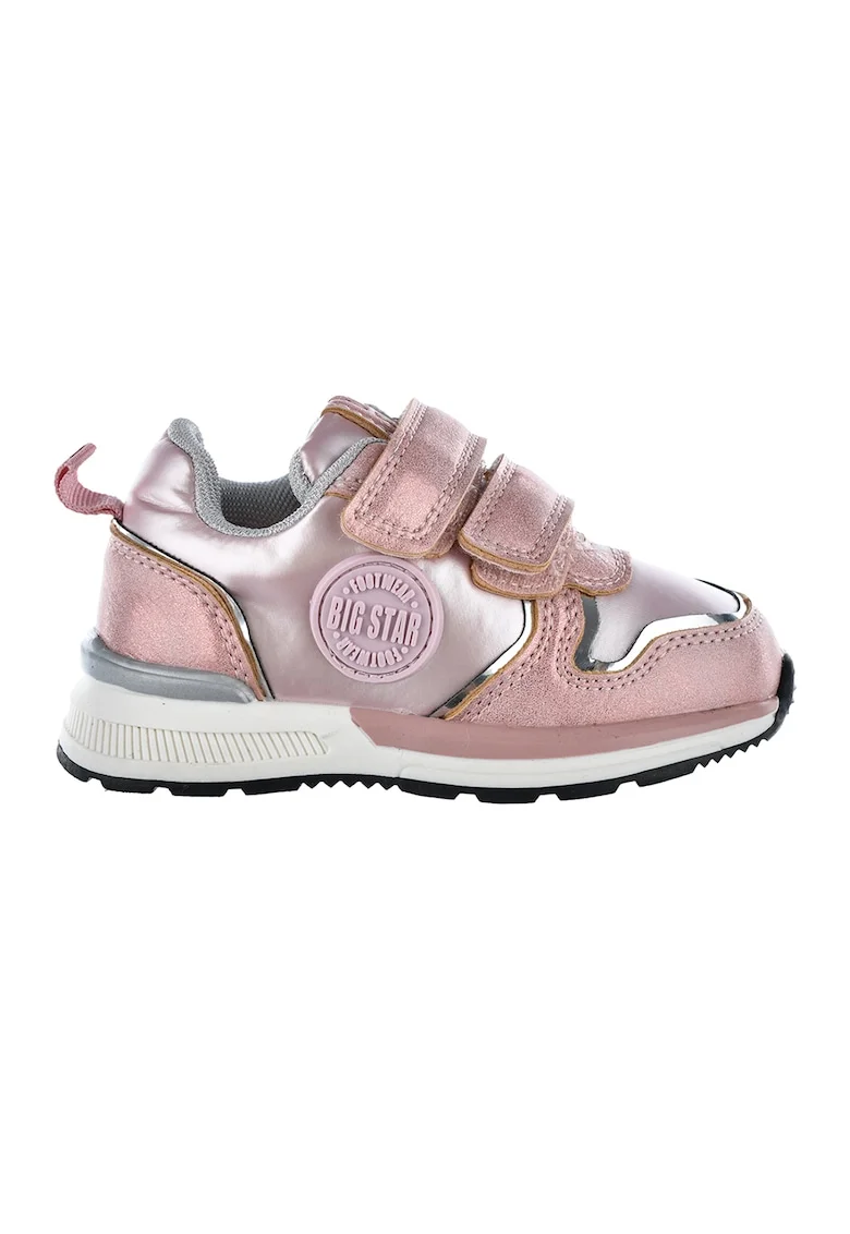 Pantofi sport din piele ecologica cu inchidere velcro, Roz prafuit