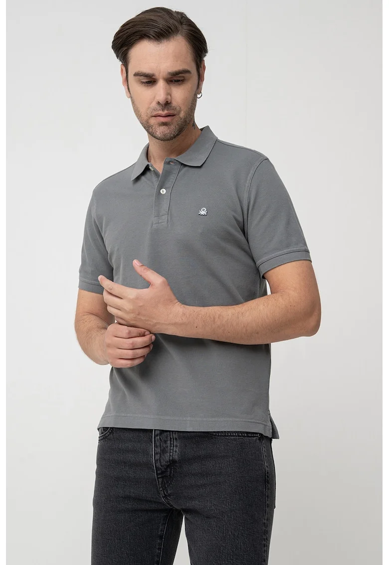 Tricou polo regular fit cu aspect pique