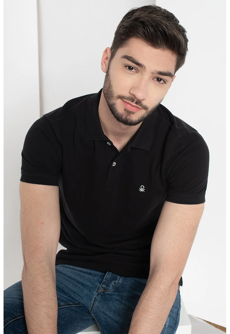 Tricou polo regular fit cu aspect pique