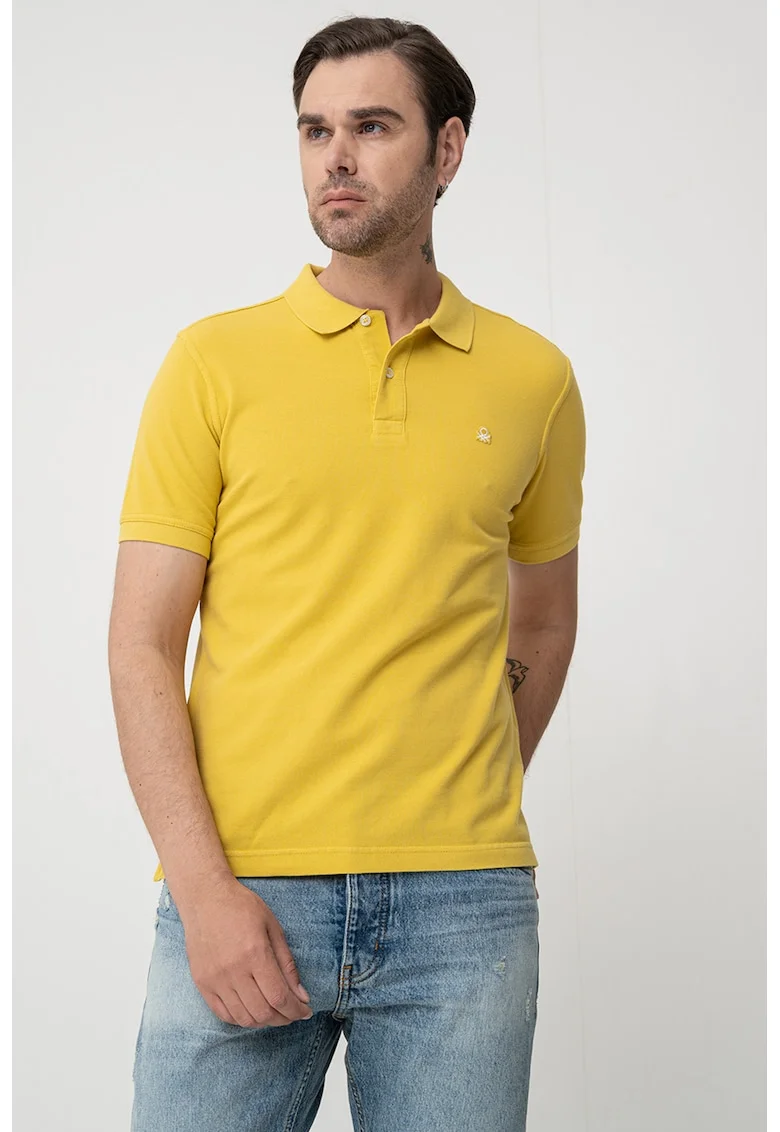 Tricou polo regular fit cu aspect pique