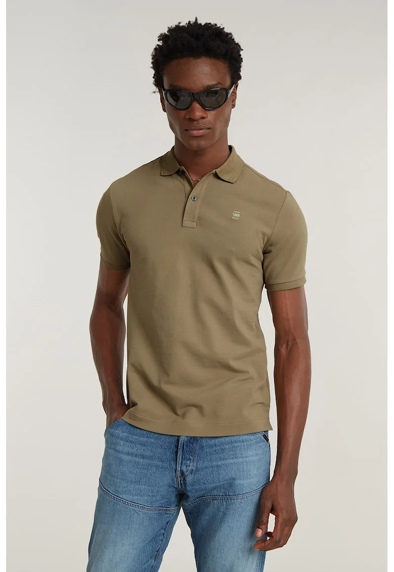 Tricou polo slim fit din material pique Dunda, Maro inchis