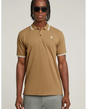 Tricou polo slim fit Dunda, Maro camel/Alb optic