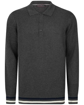 Pulover polo cu accente in dungi, Alb optic/Gri antracit