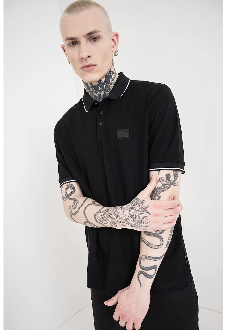 Tricou polo regular fit din pique, Alb/Negru