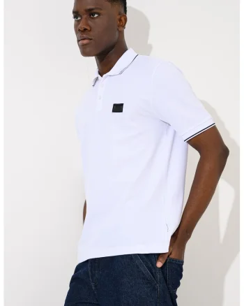 Tricou polo regular fit din pique, Negru/Alb optic