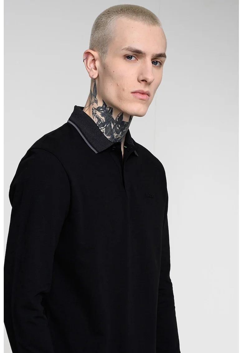 Bluza cu guler polo League Plisy, Negru