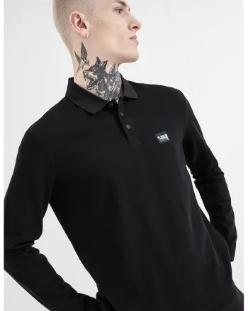 Bluza polo regular fit din pique, Negru