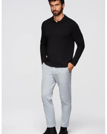 Pulover din amestec de bumbac cu guler polo, Negru