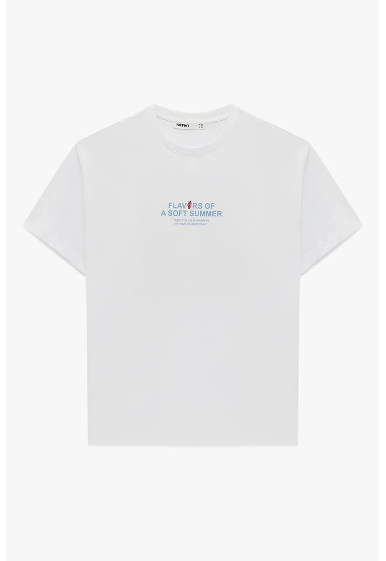 Tricou din bumbac cu design grafic, Alb/Roz deschis/Albastru deschis