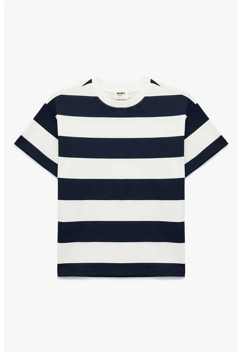 Tricou din bumbac cu dungi, Alb fildes/Albastru ultramarin