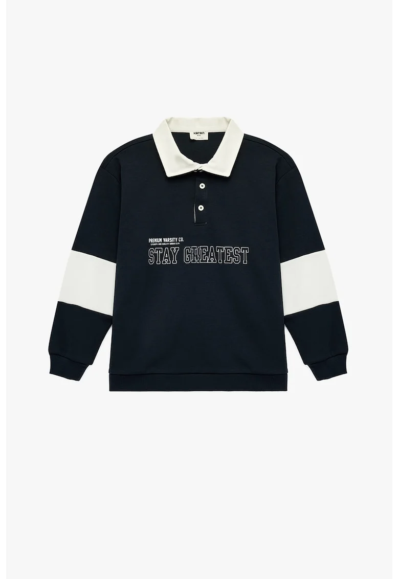 Bluza polo cu doua nuante, Alb murdar/Bleumarin