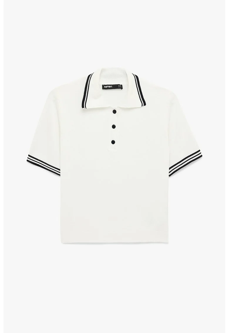 Pulover crop polo cu terminatii contrastante, Alb murdar