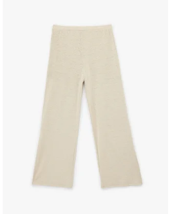 Pantaloni cu croiala ampla si talie elastica, Bej deschis