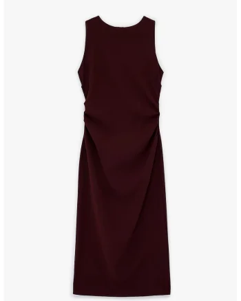 Rochie midi cu croiala cambrata si detalii drapate, Rosu inchis