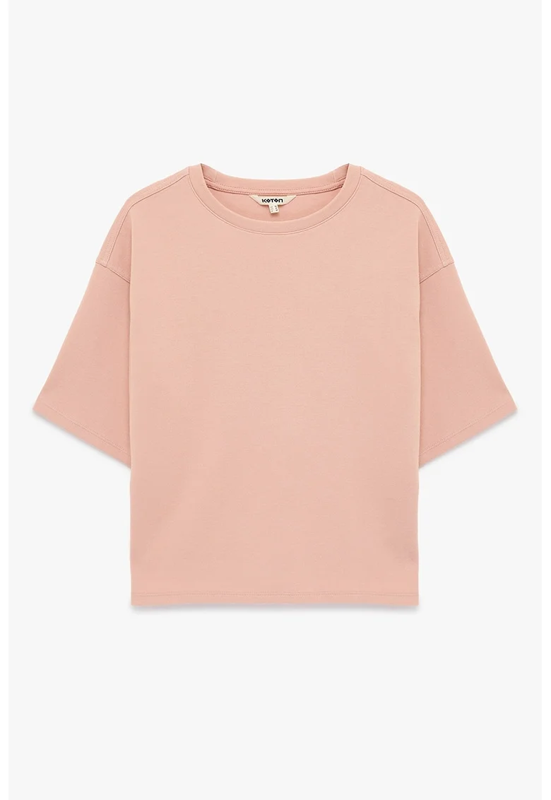 Tricou lejer cu decolteu la baza gatului, Coral