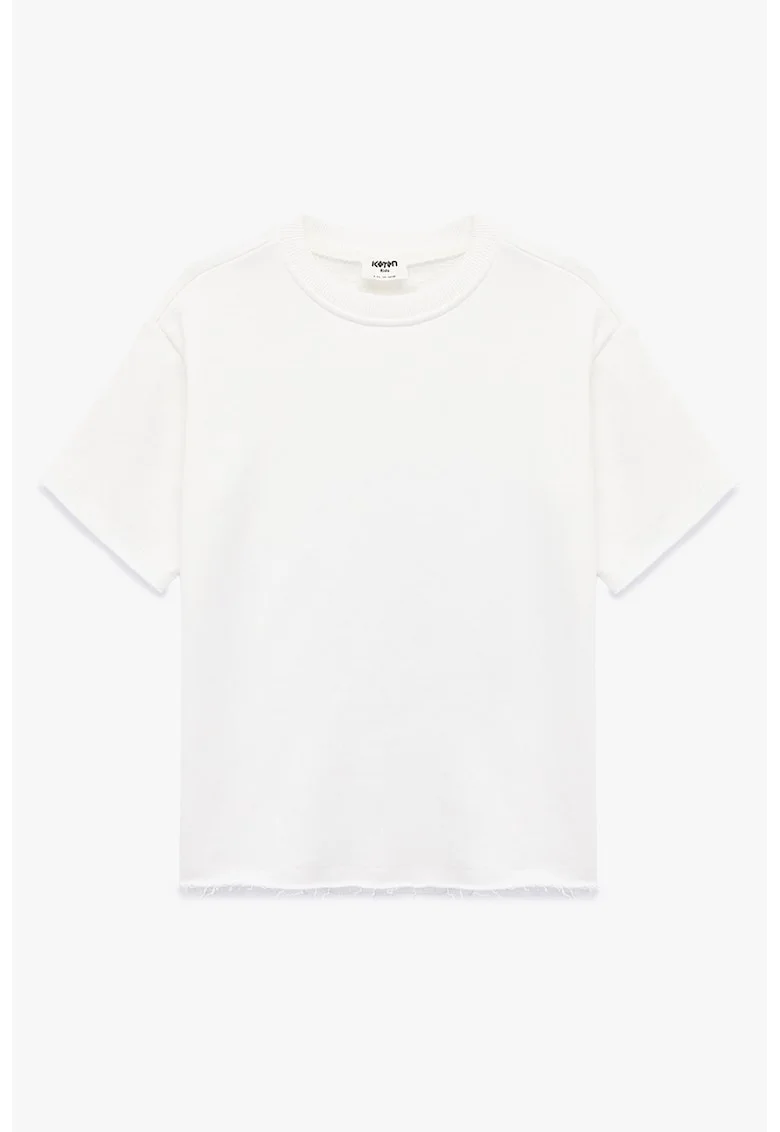 Tricou uni cu decolteu la baza gatului, Alb