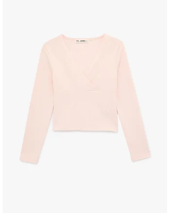 Bluza uni cu decolteu in V, Roz pal