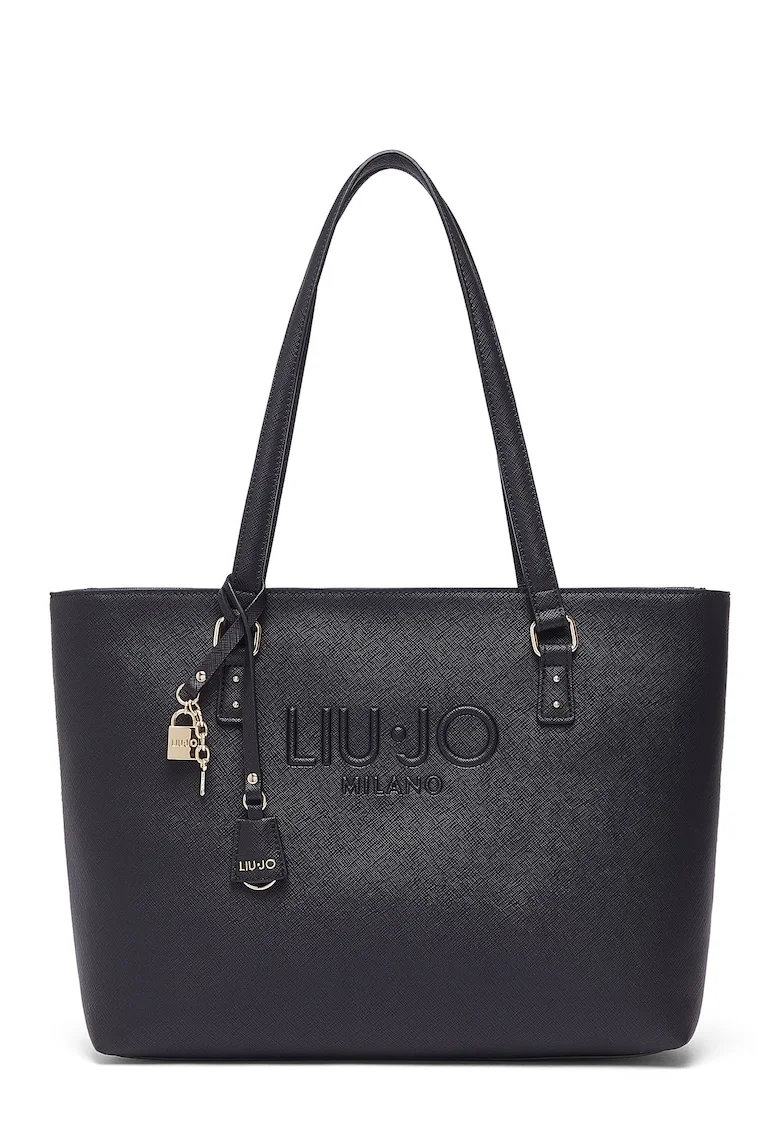 Geanta tote cu logo in relief, Negru