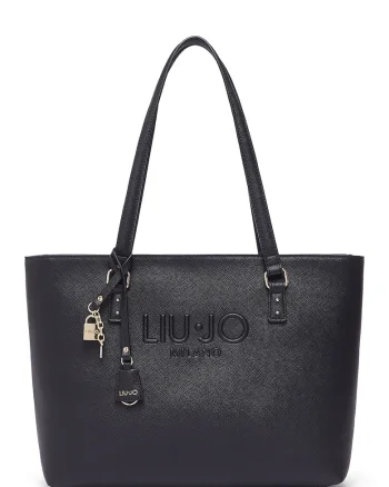 Geanta tote cu logo in relief, Negru
