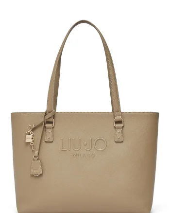 Geanta tote cu logo in relief, Maro/Bej