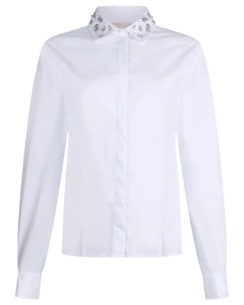 Camasa slim fit cu guler cu strasuri, Alb