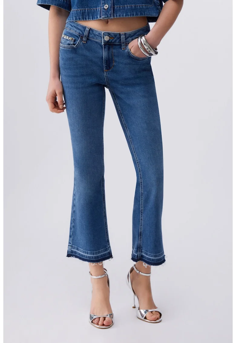Blugi bootcut cu talie medie si terminatie nefinisata, Bleumarin
