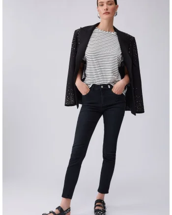Blugi skinny crop cu talie inalta, Negru