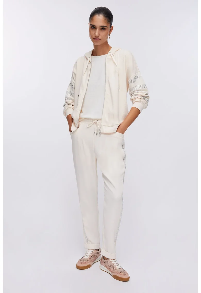 Pantaloni de trening cu benzi laterale cu strasuri, Bej