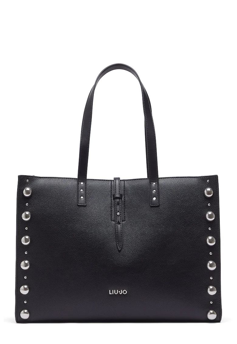 Geanta shopper de piele ecologica cu nituri, Negru
