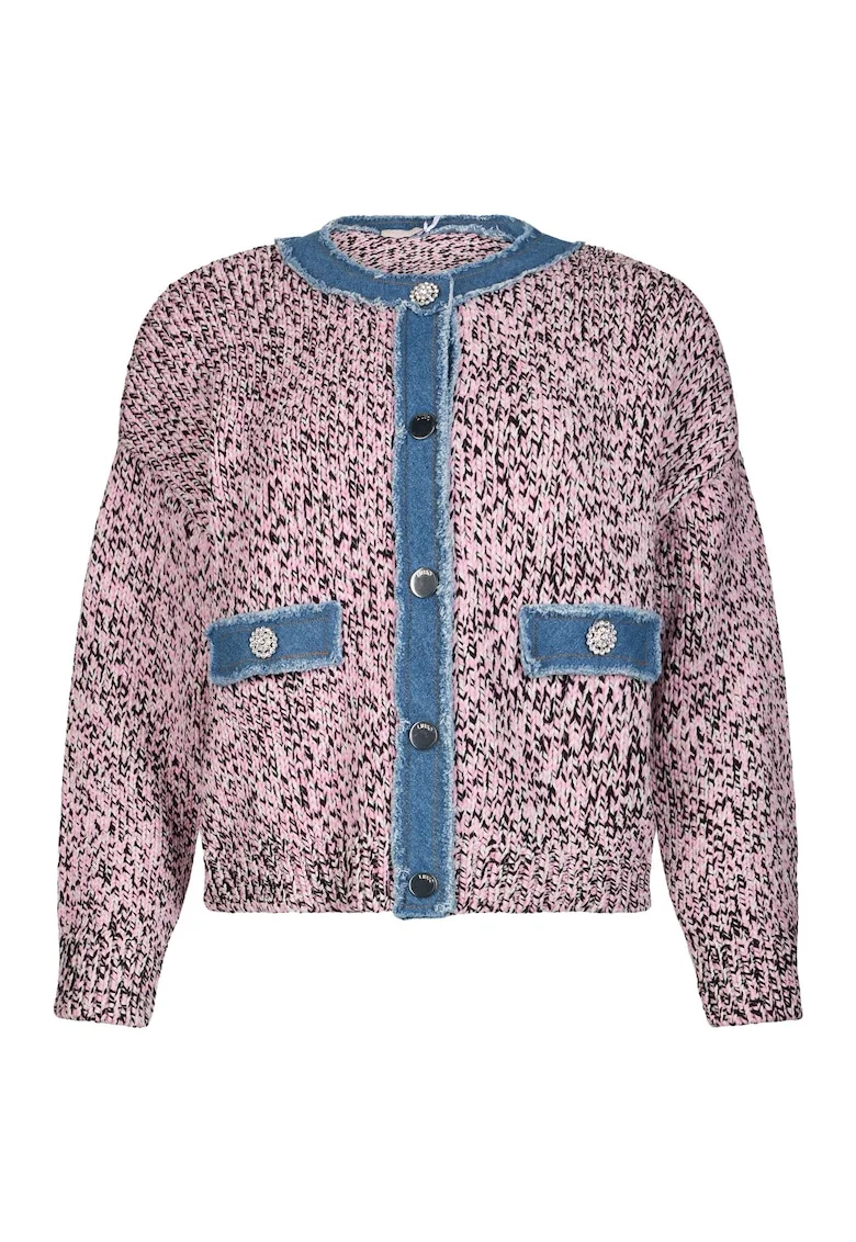 Cardigan din tricout mouline cu nasturi, Roz