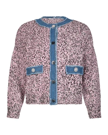 Cardigan din tricout mouline cu nasturi, Roz