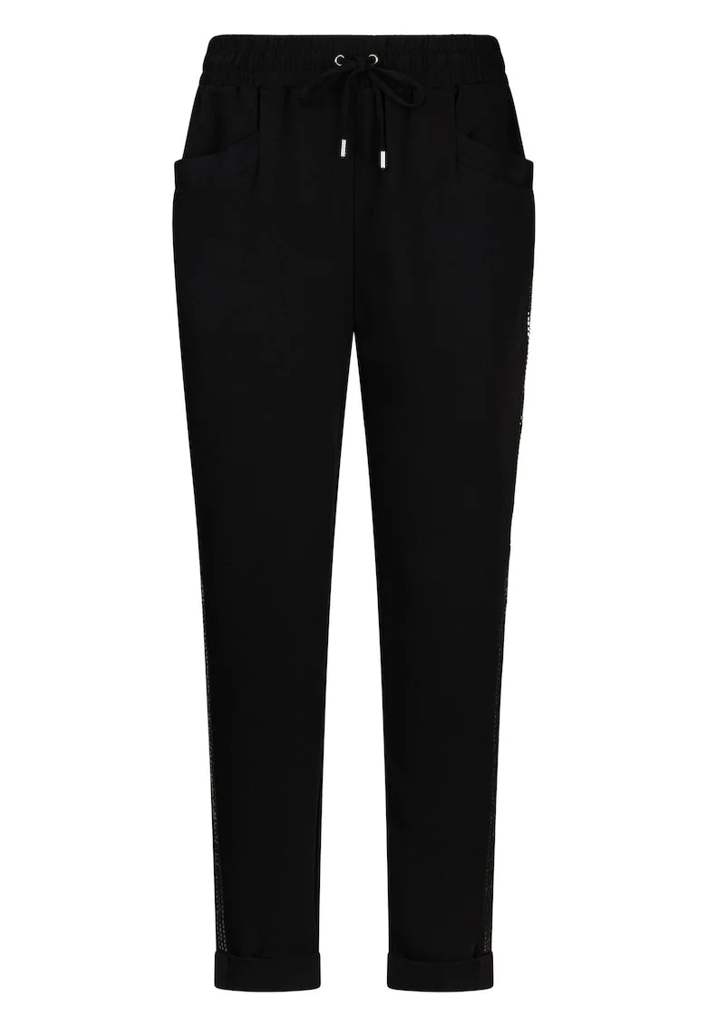 Pantaloni de trening cu benzi laterale cu strasuri, Negru