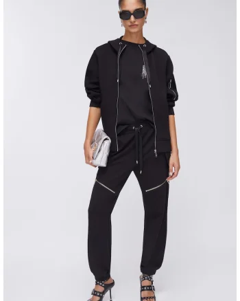 Pantaloni de trening cu fermoare decorative, Negru