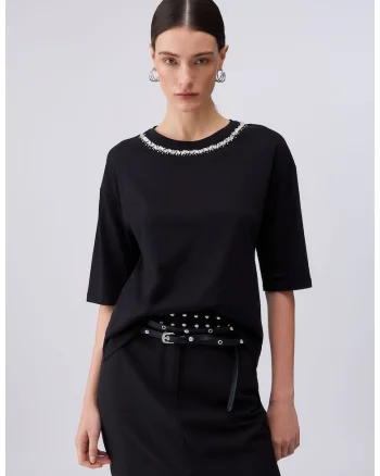 Tricou regular fit de bumbac si manneci medii, Negru
