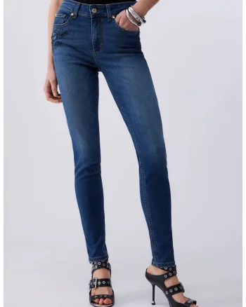 Blugi skinny cu talie inalta, Bleumarin