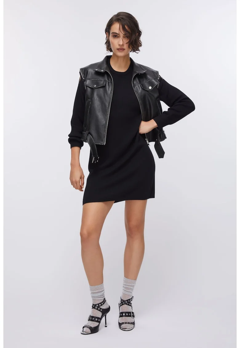 Rochie-pulover cu o curea cu logo, Negru