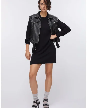 Rochie-pulover cu o curea cu logo, Negru