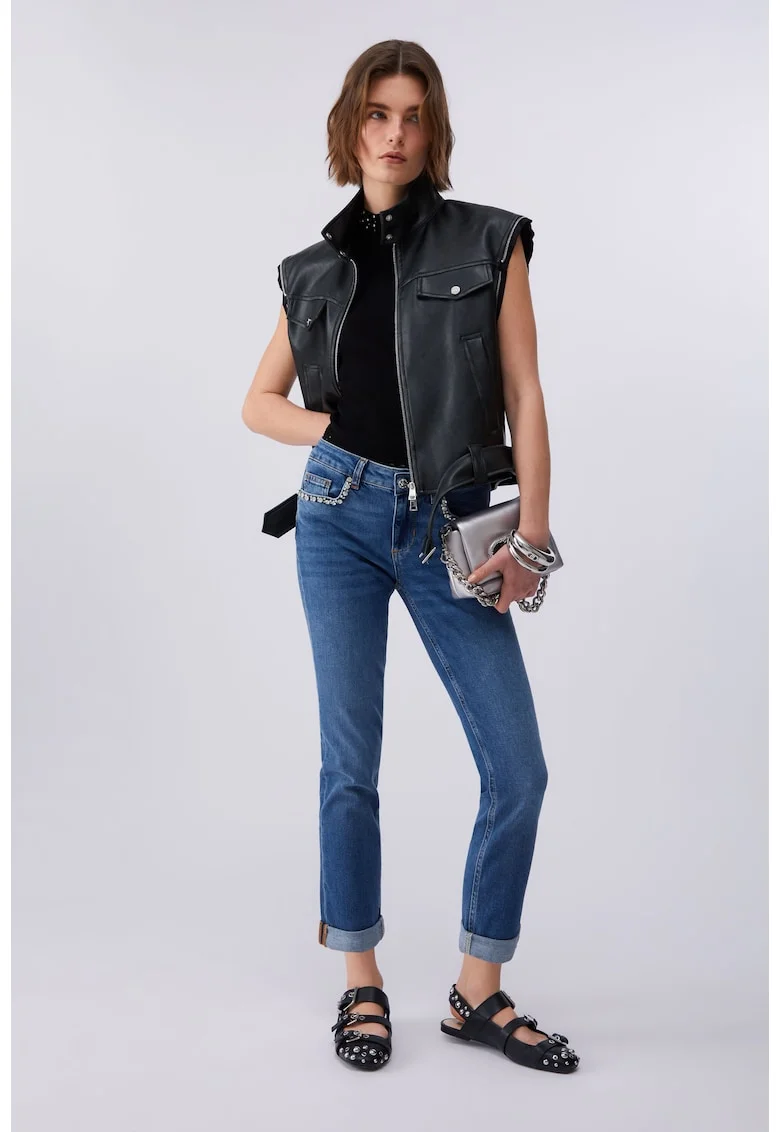 Blugi skinny cu terminatie rasucita, Bleumarin