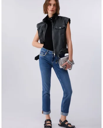 Blugi skinny cu terminatie rasucita, Bleumarin
